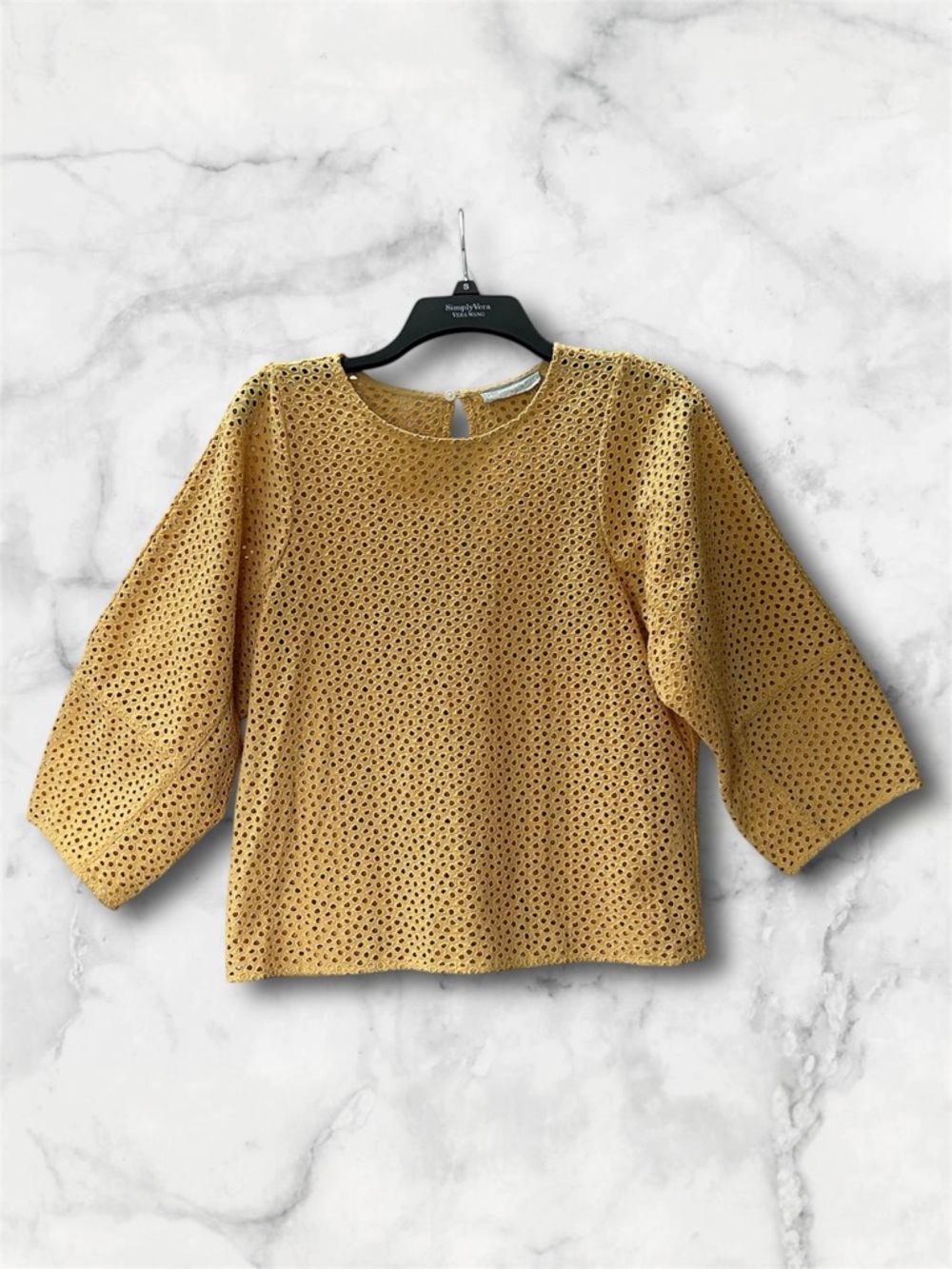 Everlane Golden Hour Cotton Eyelet Lantern Sleeve Top Blouse Size S - Picture 2 of 13